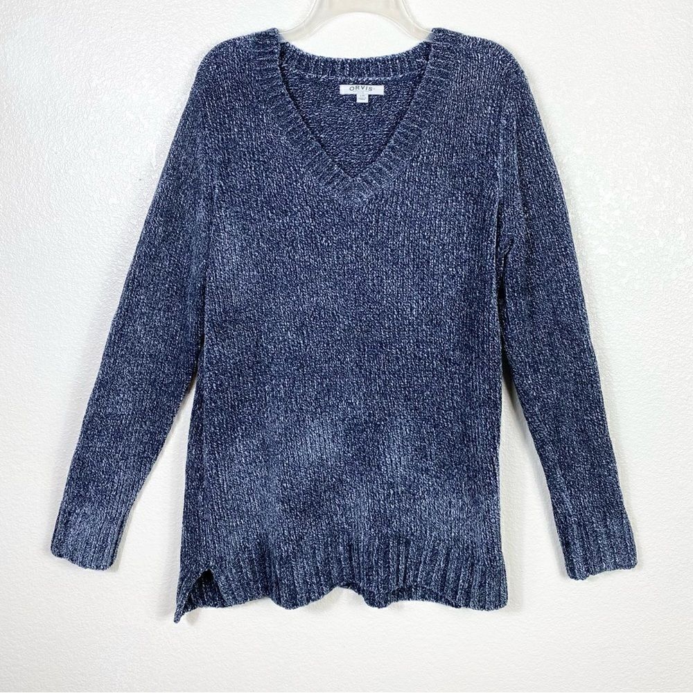 Orvis Blue Chenille Knit V Neck Sweater